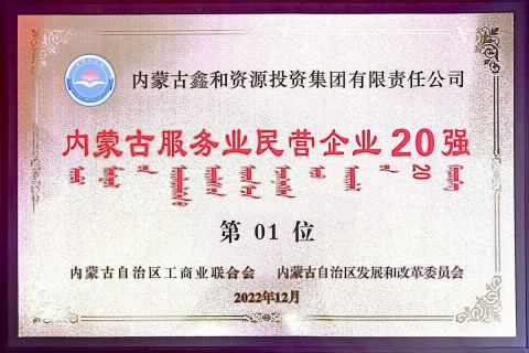 2022年內(nèi)蒙古服務(wù)業(yè)民營企業(yè)20強(qiáng)第1位